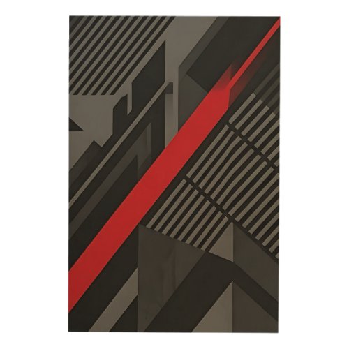 Futuristic Abstract Red Black Wood Wall Art