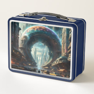 Futuristic Alien Planet Portal with Magic Gate Metal Lunch Box