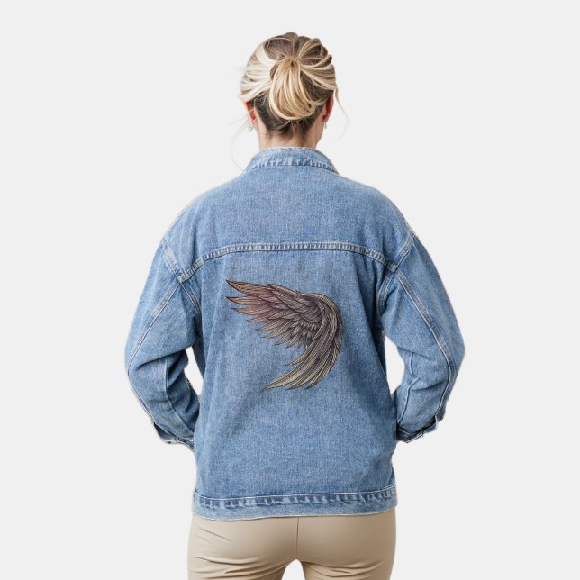 Futuristic Angel Wing Fine Line Tattoo Art - Denim Jacket (Model)