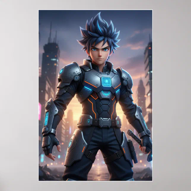 Futuristic Anime Hero Cyberpunk Warrior Poster Zazzle futuristic-anime-hero-cyberpunk-warrior-poster-zazzle