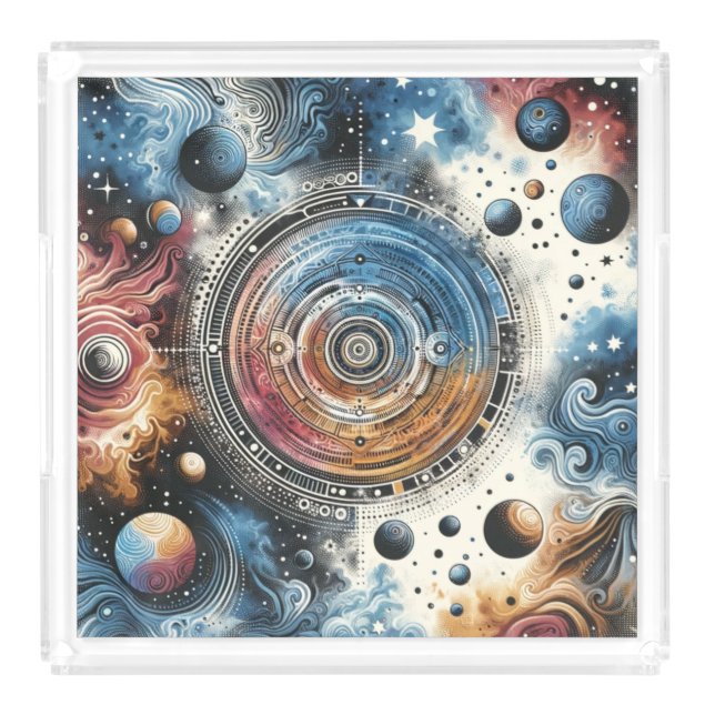 Futuristic Batik Cosmic Art – Space Design Acrylic Tray (Front)