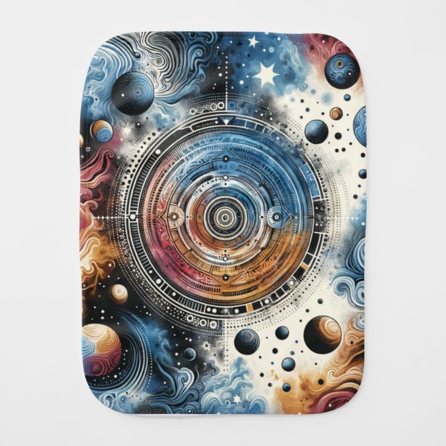 Futuristic Batik Cosmic Art – Space Design Baby Burp Cloth (Front)