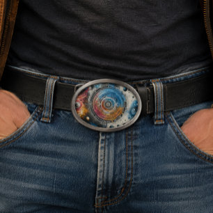 Futuristic Batik Cosmic Art – Space Design Belt Buckle