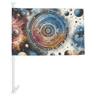 Futuristic Batik Cosmic Art – Space Design Car Flag