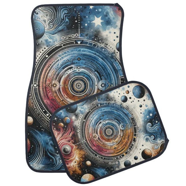 Futuristic Batik Cosmic Art – Space Design Car Floor Mat (Set)