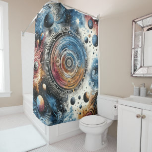 Futuristic Batik Cosmic Art – Space Design Shower Curtain