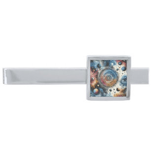 Futuristic Batik Cosmic Art – Space Design Silver Finish Tie Bar