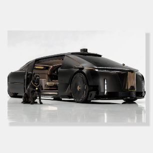 Futuristic Black Luxury Car & Guard Dog Poster