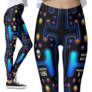 Futuristic Black SciFi Astronaut Space Suit Robot Leggings