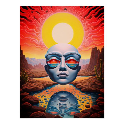 Futuristic Blue Face Over Desert Landscape Poster
