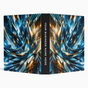 Futuristic Blue Gold Abstract Metallic Geometric 3 Ring Binder