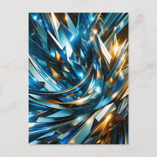 Futuristic Blue Gold Abstract Metallic Geometric Announcement Postcard