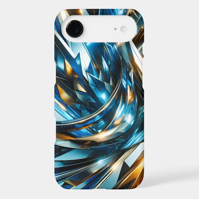 Futuristic Blue Gold Abstract Metallic Geometric Case-Mate iPhone Case (Back)