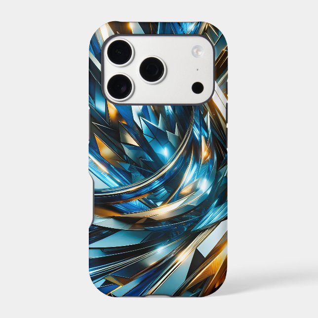 Futuristic Blue Gold Abstract Metallic Geometric Case-Mate iPhone Case (Back)