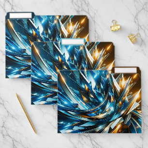 Futuristic Blue Gold Abstract Metallic Geometric File Folder