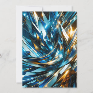 Futuristic Blue Gold Abstract Metallic Geometric Holiday Card