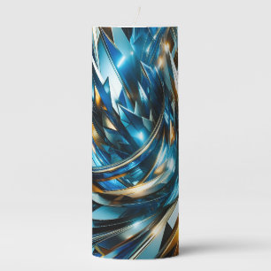 Futuristic Blue Gold Abstract Metallic Geometric Pillar Candle