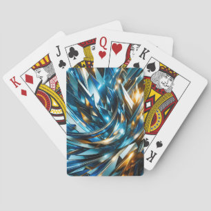 Futuristic Blue Gold Abstract Metallic Geometric Poker Cards
