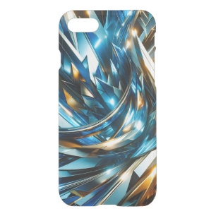 Futuristic Blue Gold Abstract Metallic Geometric iPhone SE/8/7 Case