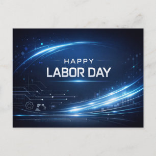 Futuristic Blue Happy Labor Day Holiday Postcard