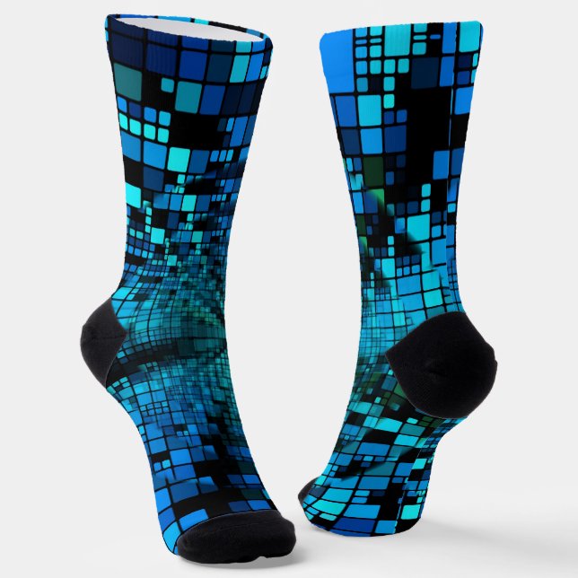 Futuristic Blue Pixel Matrix  Socks (Angled)
