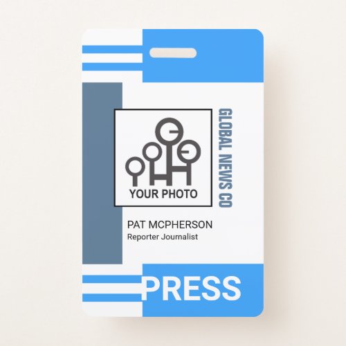 Futuristic Blue Stripe Blocks Press ID Badge