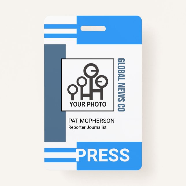Futuristic Blue Stripe Blocks Press ID Badge (Front)