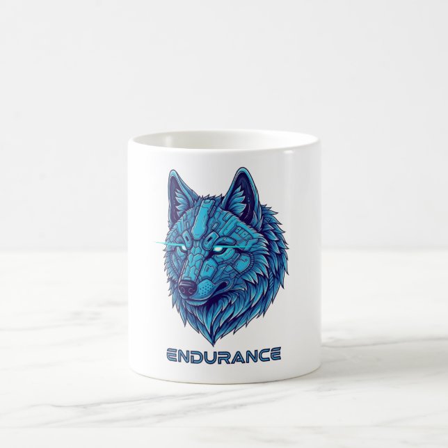 Futuristic Blue Wolf Coffee Mug (Center)
