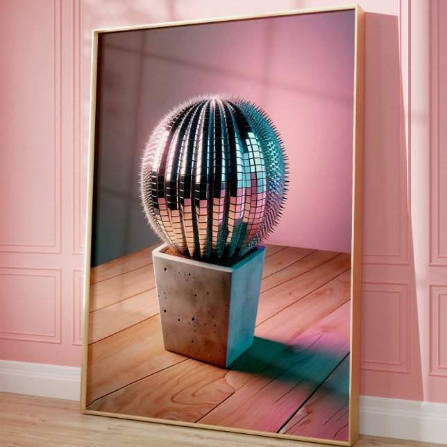 Futuristic Cactus Wall Art, Disco Ball Wall Poster (Cactus Disco Ball)