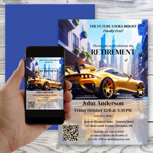Futuristic Car Freedom Retirement Party Invitation