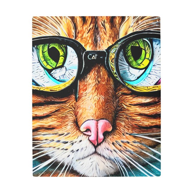 Futuristic Cat Wearing Glasses Metal Print (Front)