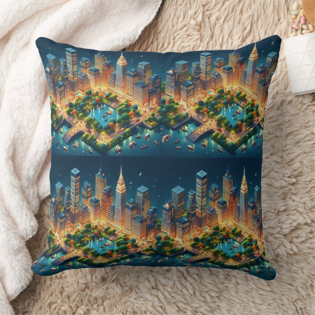 Futuristic Central Park Night Throw Pillow Design. (Blanket)