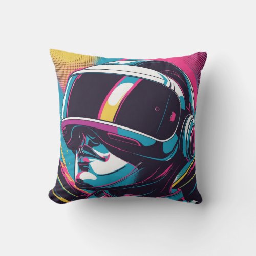 Futuristic character portrait wearing VR headset Throw Pillow