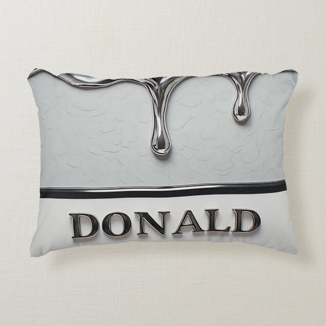 Futuristic Chrome Dripping Name Design Metallic Accent Pillow (Front)