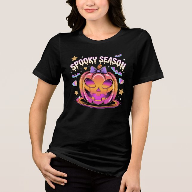 Futuristic Chrome Jack-O’-Lantern Halloween T-Shir Tri-Blend Shirt (Front)