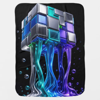 Futuristic Chrome Puzzle Cube Baby Blanket