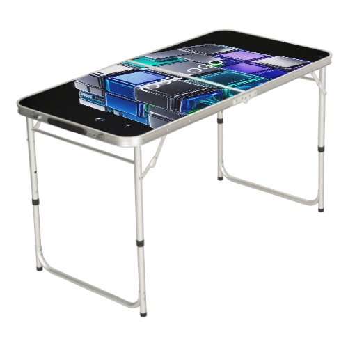 Futuristic Chrome Puzzle Cube Beer Pong Table