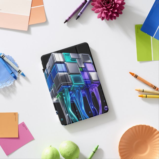 Futuristic Chrome Puzzle Cube  iPad Mini Cover (In Situ)