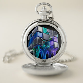 Futuristic Chrome Puzzle Cube Pocket Watch