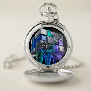 Futuristic Chrome Puzzle Cube Pocket Watch