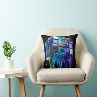 Futuristic Chrome Puzzle Cube Throw Pillow