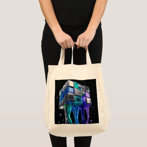 Futuristic Chrome Puzzle Cube  Tote Bag