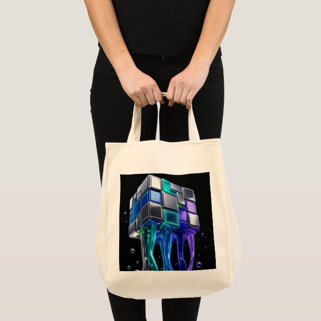 Futuristic Chrome Puzzle Cube  Tote Bag (Front (Product))