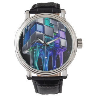 Futuristic Chrome Puzzle Cube Watch