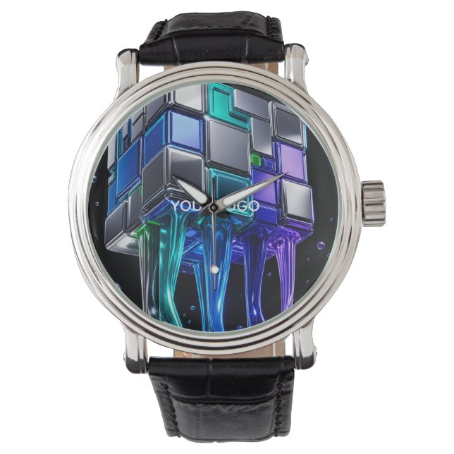 Futuristic Chrome Puzzle Cube  Watch (Front)