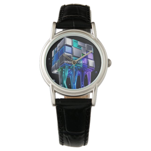 Futuristic Chrome Puzzle Cube  Watch (Front)