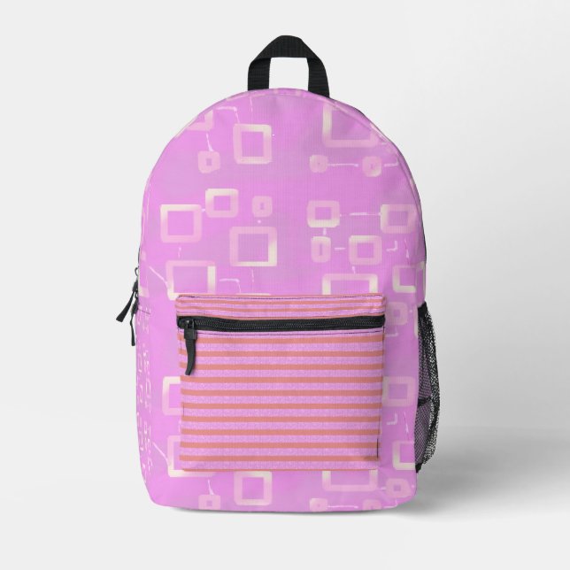 Futuristic Circuit Boxes on Pink Geometric  Printed Backpack (Front)