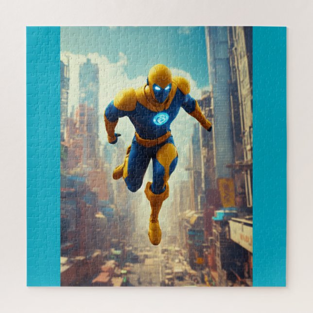 Futuristic City Guardian Superhero Puzzle – High-A (Vertical)