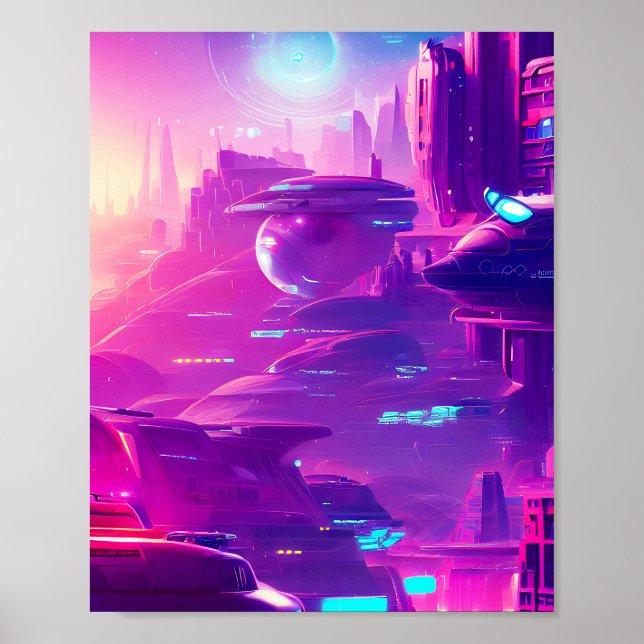 Futuristic city in neon lights poster (Front)