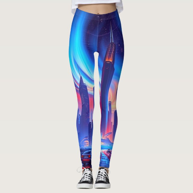 Futuristic City Leggings | Neon Skyline Vibes (Front)